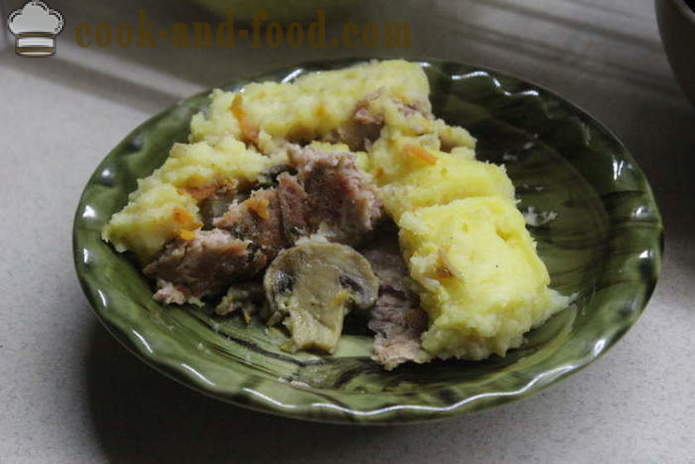 Anglais tarte aux pommes de terre avec de la viande et les champignons - comment faire cuire une casserole de pommes de terre et de la viande, avec une étape par étape des photos de recettes