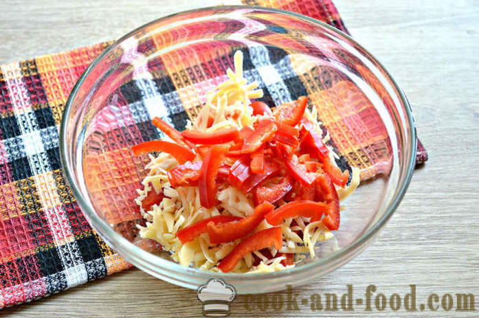 Salade de fromage avec des tomates cerises, l'oeuf et la carotte en coréen - comment faire une salade de fromage, une étape par étape des photos de recettes