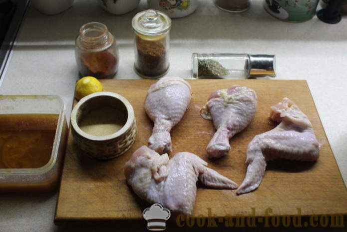 Poulet mariné mariné au miel - comment faire mariner le poulet dans la marinade de miel et d'épices, avec une étape par étape des photos de recettes