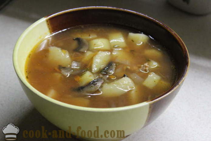 Soupe de lentilles aux champignons et jus de tomate - comment faire de la soupe de lentilles à la tomate, photos étape par étape recette