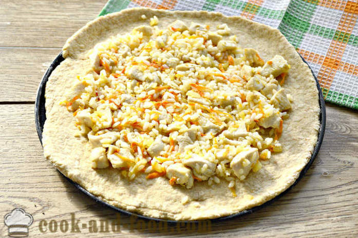 Pie céréales de grains entiers avec du poulet et du riz - comment faire cuire une tarte au poulet dans le four, avec une étape par étape des photos de recettes