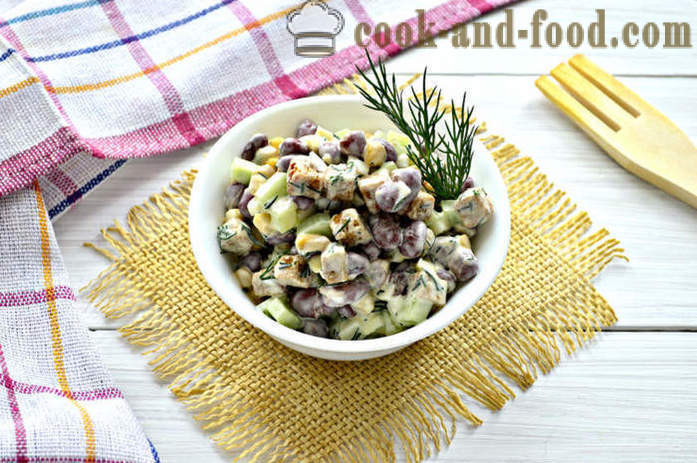 Salade de haricots en conserve et biscuits - comment faire une salade de haricots avec croûtons, étape par étape des photos de recettes