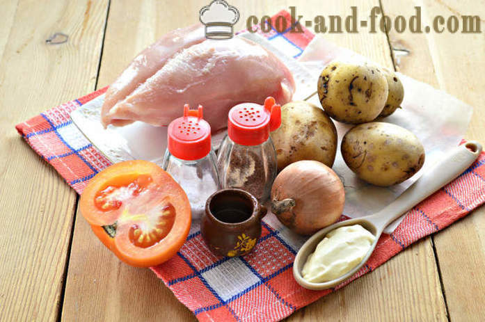 Pommes de terre cuites au four avec du poulet et des tomates - comment faire cuire le poulet au four avec des pommes de terre, étape par étape des photos de recettes