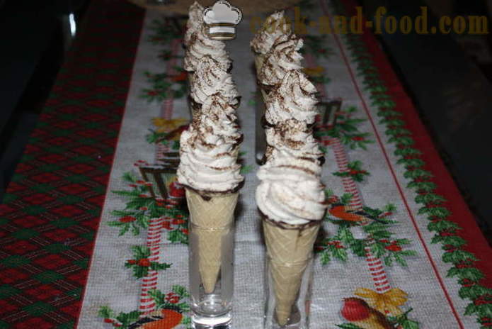 Dessert avec mascarpone sans cuisson dans le cône de gaufre - comment faire un dessert sans cuisson, étape par étape les photos de recettes