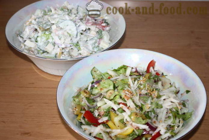 Salade de légumes et mozzarella - comment faire une salade avec des légumes et du fromage, avec une étape par étape des photos de recettes