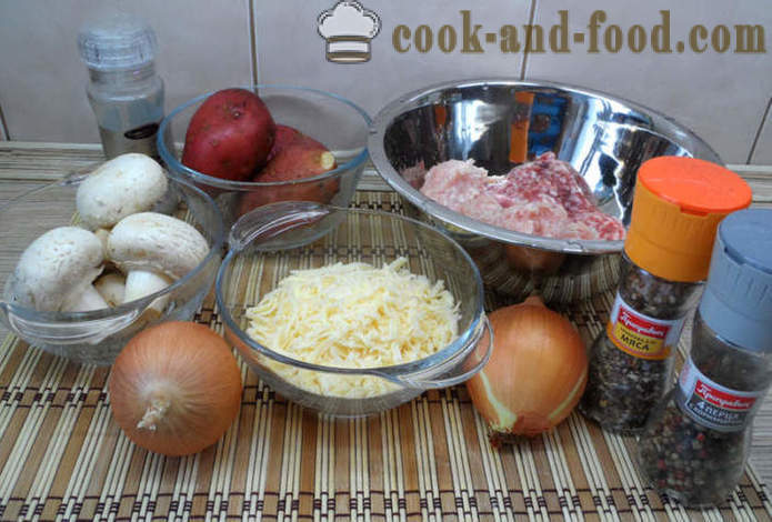 Galettes Feuilletés au four cuites au four avec des champignons et la sauce - comment faire cuire les boulettes de viande juteuses dans le four, avec une étape par étape des photos de recettes