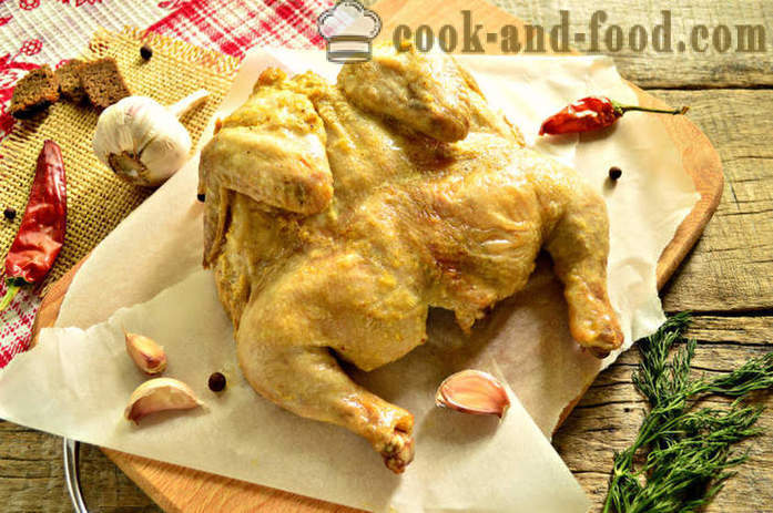 Poulet entier cuit au four dans du papier dans le four - comment faire cuire un poulet au four dans du papier, avec une étape par étape des photos de recettes