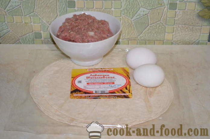 Lazy pasties de lavash avec la farce dans une casserole - comment faire pasties de lavash, étape par étape des photos de recettes