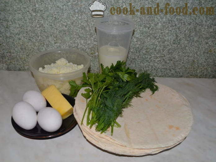 Pie de pain pita avec du fromage au four - comment faire cuire un pain pita à tarte au fromage et aux herbes, avec une étape par étape des photos de recettes