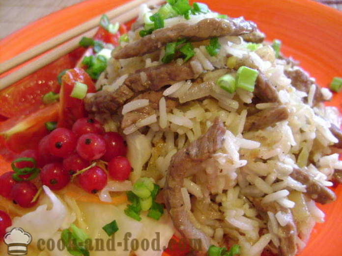 Riz à la viande en chinois - comment faire cuire le riz avec de la viande dans une poêle à frire, une étape par étape des photos de recettes