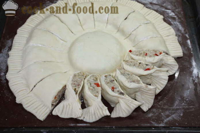 Tarte de pâte feuilletée avec du poulet et du fromage - comment faire un gâteau de couche avec du poulet, étape par étape des photos de recettes