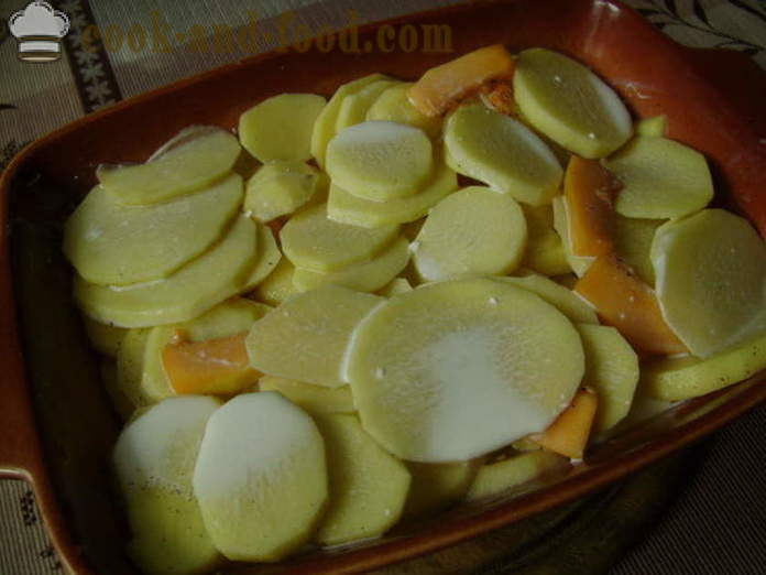 Pommes de terre cuites au four avec de la citrouille et la crème - comment faire cuire les pommes de terre avec de la citrouille au four, avec une étape par étape des photos de recettes
