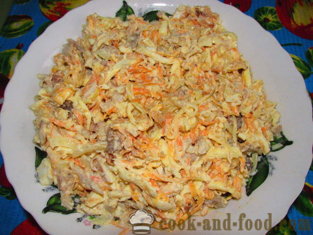 Salade de crêpes et des œufs de poulet - comment préparer une salade avec des crêpes, des œufs, étape par étape les photos de recettes