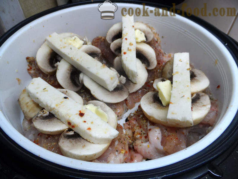 Poitrine de poulet aux champignons au vin blanc - comment faire cuire une poitrine de poulet cuit à la vapeur dans multivarka aux champignons, une étape par étape des photos de recettes