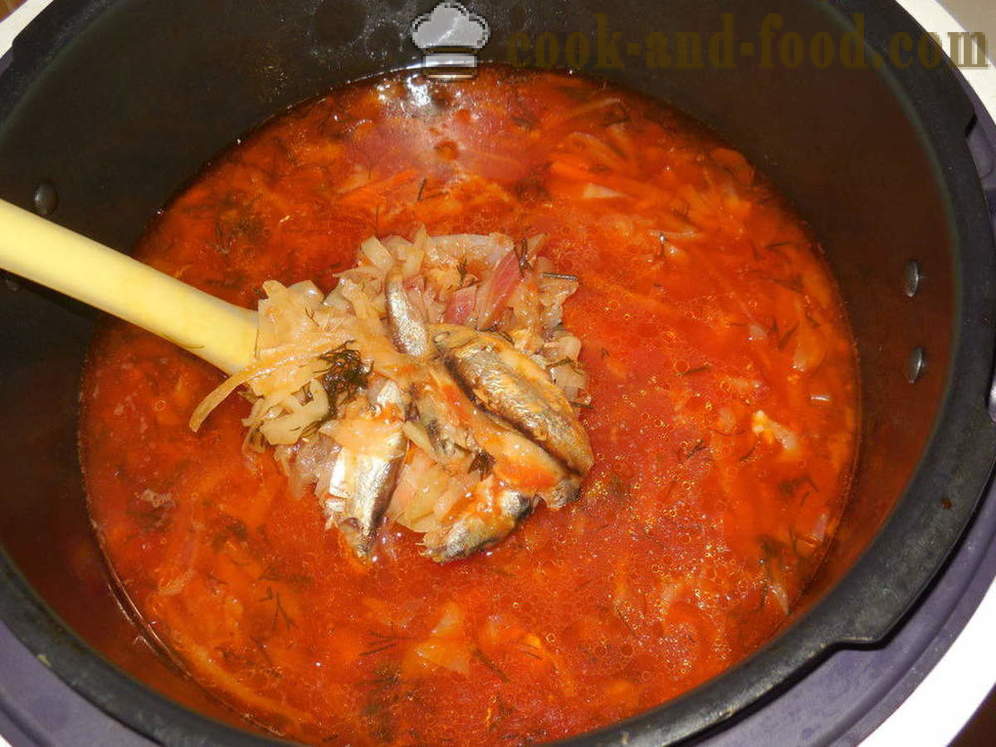 Soupe de légumes aux sardines à la sauce tomate dans multivarka - comment cuire la soupe de légumes aux anchois, étape par étape des photos de recettes