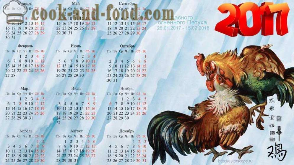Calendrier pour 2017 année du Coq: télécharger le calendrier gratuit de Noël avec des coqs