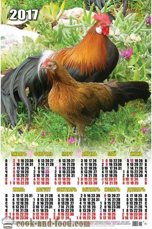Calendrier pour 2017 année du Coq: télécharger le calendrier gratuit de Noël avec des coqs