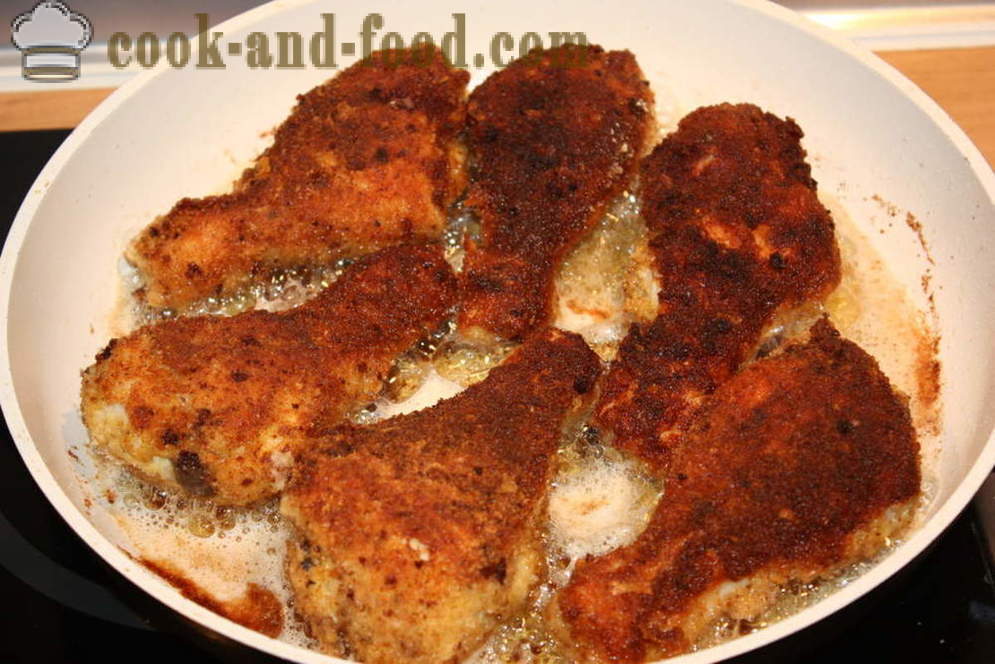 Cuisses de poulet croustillants dans la pâte à frire - comme les cuisses de poulet sur les photos de recette pan-étape