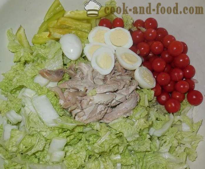 Salade avec des oeufs de caille - étape par étape, à préparer une salade de oeufs de caille, la recette avec une photo