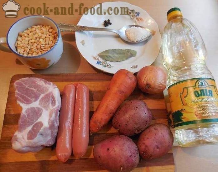 Soupe aux pois à multivarka, avec de la viande et des saucisses fumées - comment faire cuire la soupe aux pois - une étape par étape des photos de recettes