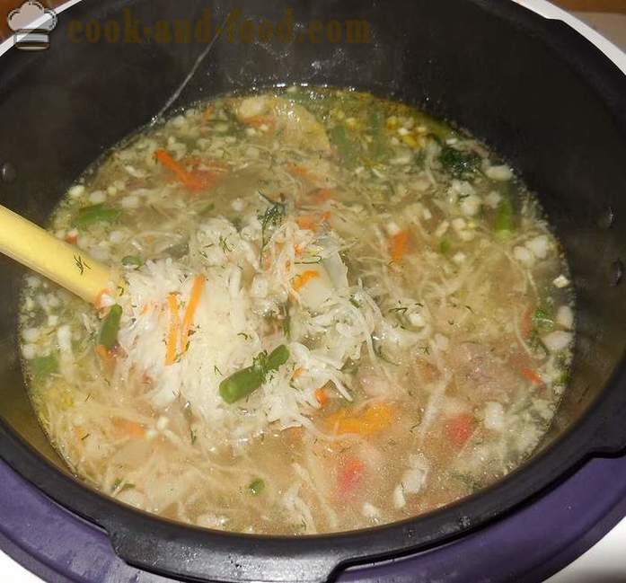 Soupe de choucroute dans multivarka - comment faire cuire la soupe aigre avec la langue et habillée avec de l'ail et le lard, une étape recette pas à pas avec des photos.