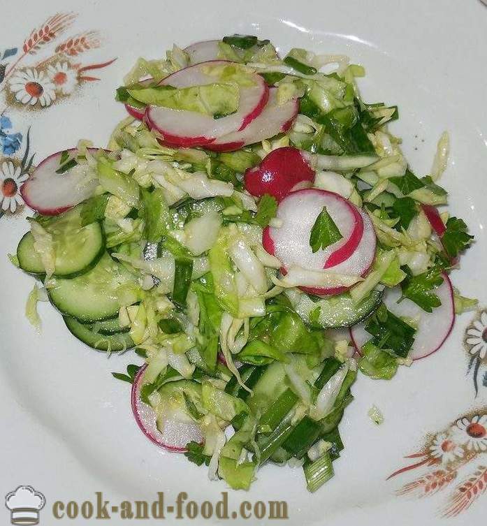 Salade de printemps facile et délicieux de chou, radis et concombres sans mayonnaise - comment faire une salade de printemps avec une étape par étape des photos de recettes