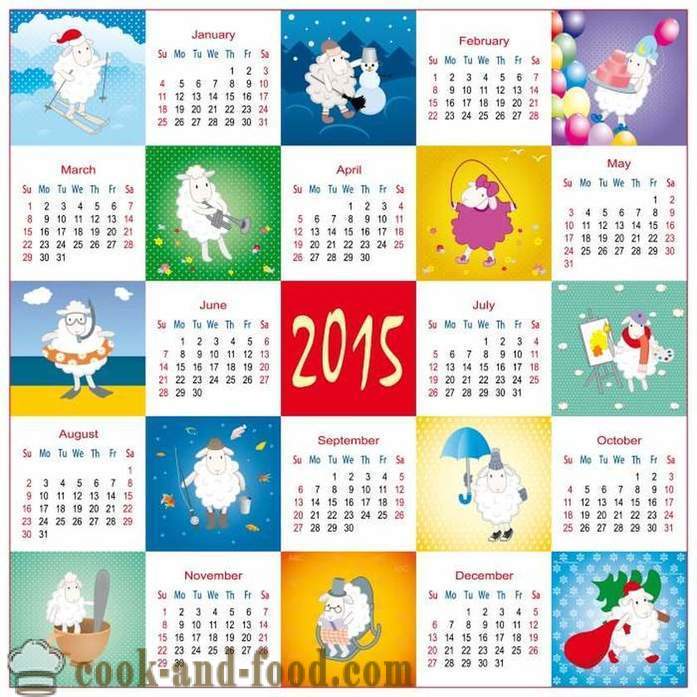 Calendrier pour 2015 Année de la Chèvre (Sheep): télécharger le calendrier gratuit de Noël avec des chèvres et des moutons.