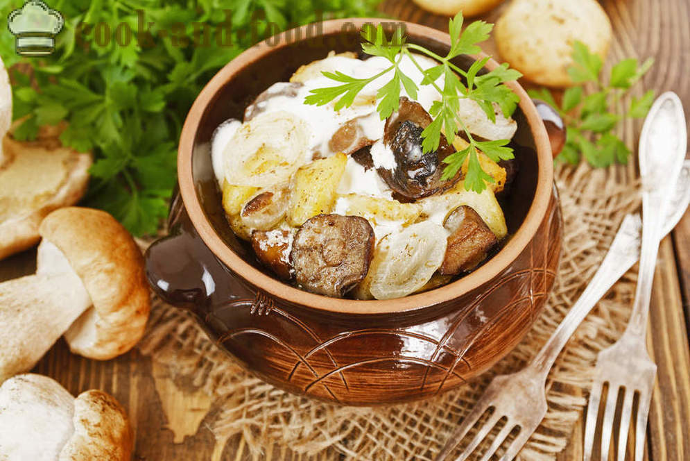 Recette de pommes de terre avec des champignons, cuit dans un pot